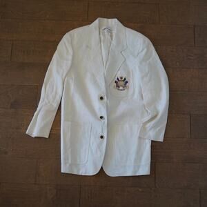 Vtg 90's The Limited Preppy Oversized Linen Blazer White Crest Womens Size M